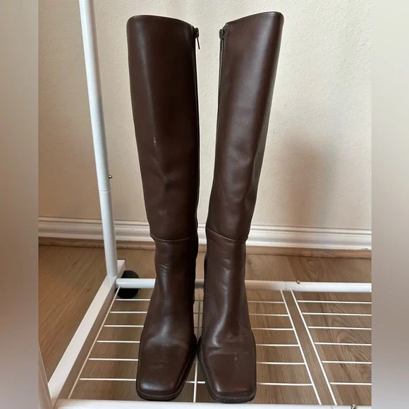 Mango Squared Toe Brown Knee-High Boots - Picture 2 of 8